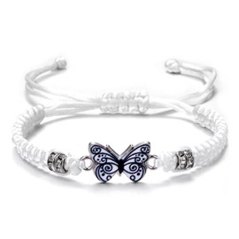 Pingyongchang Butterfly Charm Bracelet Adjustable String Butterfly Friendship Bracelets Cute Hand Woven Colorful Butterfly Charm Bracelets for Women Gifts Jewelry-White