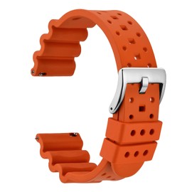 WOCCI 20mm Ventilated Watch Band for Men, FKM Rubber, Silver Buckle (Pumpkin Orange)