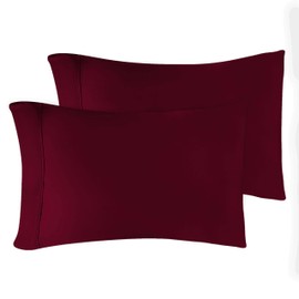 Superior Egyptian Cotton 300 Thread Count Pillowcase Set, Luxury Sateen Weave, 2 Pack, Lightweight, Bed Essentials, Guest Bedroom Pillow Covers, Soft Pillowcases, Bedding Basics, King Size, Burgundy