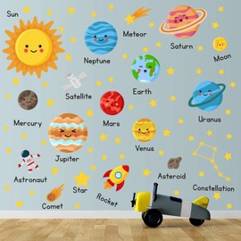 HPUINB Planet Wall Stickers,The Solar System Wall Stickers for Kids Bedroom,Outer Space Wall Decals for Nursery,Astronaut Stars Wall Stickers for Children Bedroom Babyroom Playroom Living Room Decor