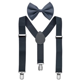 Miobo Unisex Kids Bow Tie Braces - Stylish and Practical with Three Clips, charcoal