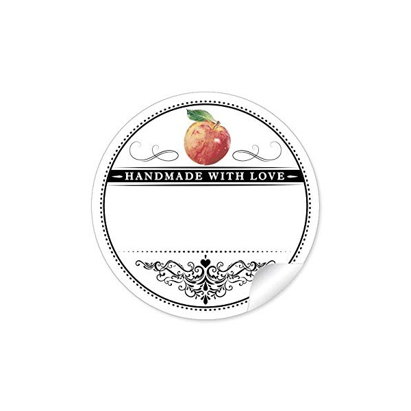 72 Stickers White Black with Apple and Ornaments "Handmade with