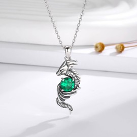 925 Sterling Silver Dragon Necklace Pendant with Green CZ Jewelry Gifts for Women, Small, Sterling Silver, Cubic Zirconia