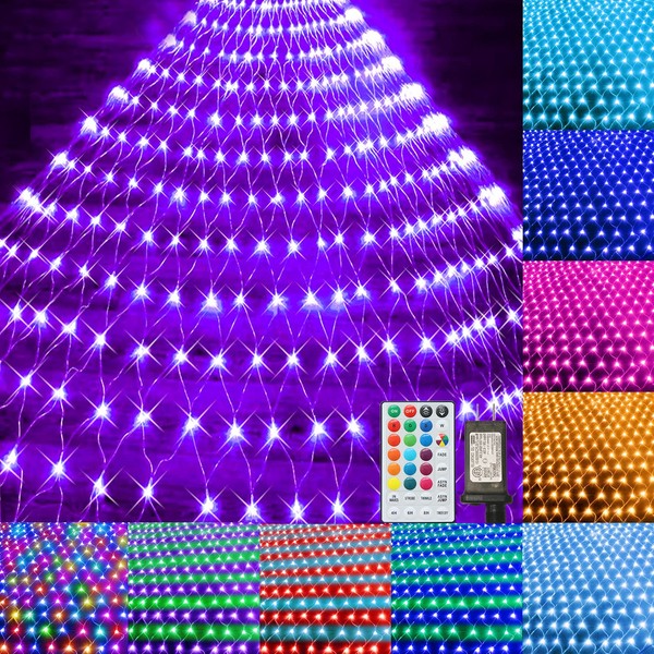 Color Changing Halloween Christmas Net Lights 9.8x6.6ft Connectable Plug in LED Mesh Lights with Remote for Xmas Tree Lights, Bushes, Wedding, Garden, Indoor, Outdoor Decorations Clearance