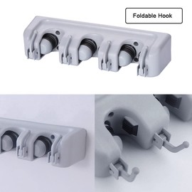 Akitbahome Mop and Broom Holder Broom Hanger Wall Mounted Home Garden Garage Tool Organizer Storage Rack 3 Slots with 4 Hooks,Grey