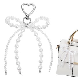 Xyembu 1 Pcs Pearl Bow Keychain, Cute Pearls Keychain Purse Charms, Y2k Pearl Bowknot Keyring, Heart Pearls Tassel Bag Charms for Women