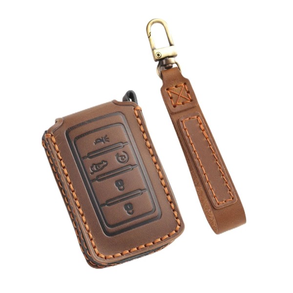 Hontumax Genuine Leather 5-Button Key Fob Cover for Jeep Grand