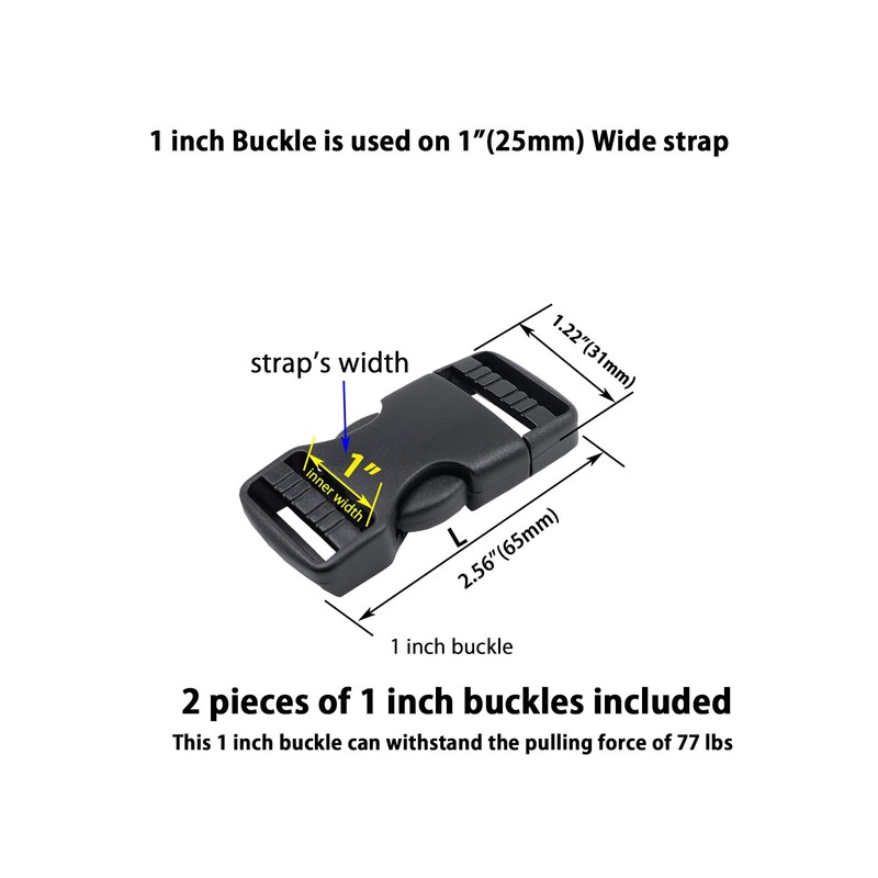 BOSWOAK Quick Side Release Buckles 1 Inch,1 Inch Wide 2
