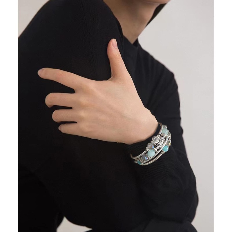 Pulseras apilables con cuentas para mujer, pulsera bohemia de plata,