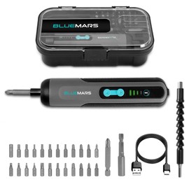 BlueMars Electric Rechargeable Screwdriver Set 3.6V 2AH Cordless Mini Small Battery Power Screwdriver with 27-Piece Bit, Dual Led Working Light,Storage Box, Type C Cable,Adjustable Torque (Max 5N.M)