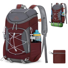 RAINSMORE Foldable Hiking Backpack for Women Men Packable Camping Backpack Lightweight Hiking Bag 40L Waterproof Hiking Daypacks for Travel Trekking Outdoor Large Capacity Red