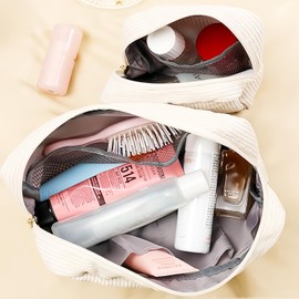 Cosmetic Bags for Women, Small, Small Cosmetic Bag, Cord Makeup Bag, Make Up Bag with Compartments and Zip, Travel Cosmetic Bags, 2 Pieces, Beige Cosmetic Bag