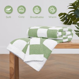 Basic Beyond Green Twin Blanket for Couch, Super Soft Fluffy Checkered Blanket, Cozy Fuzzy Blankets for Bed, Sofa, Chair, 60x80