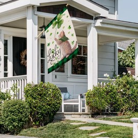 FUYUCHEN St Patricks Day Cat House Flag 28x40 Inch Double Sided for Outside Large Burlap Flag Buffalo Plaid Shamrocks Lucky Clovers Yard Holiday Decoration