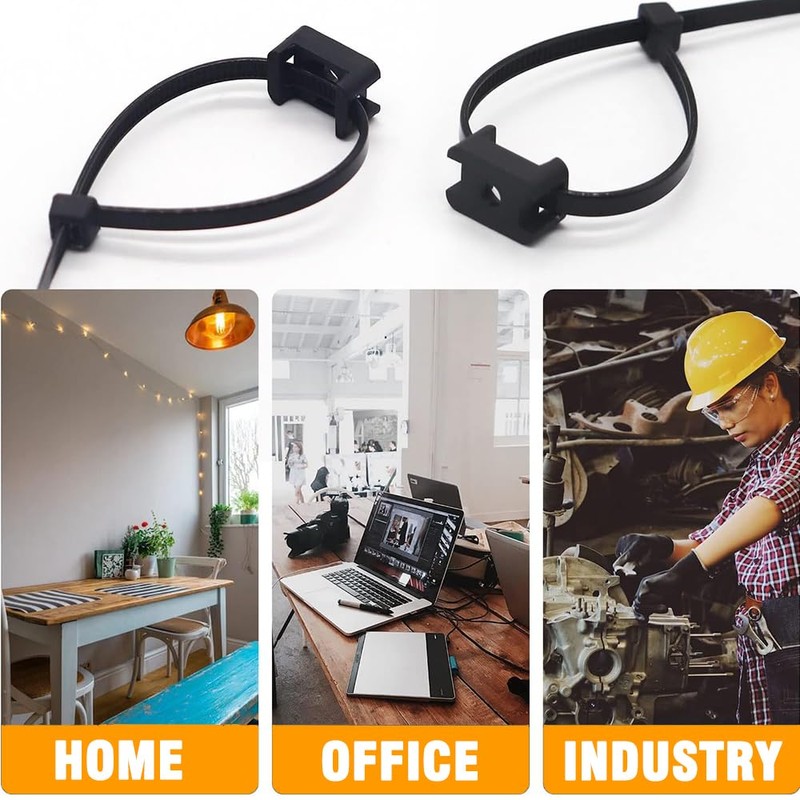 60 Set White Cable Zip Tie Mounts Kit Wire Clips