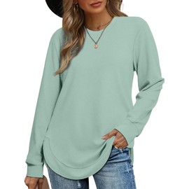 OFEEFAN Tops For Women Casual Fall Tunic Sweatshirts For Women Curved Hem Turquesa S