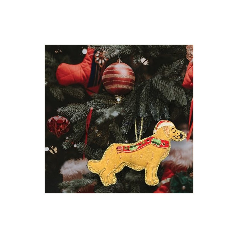 Equetech Luxury Golden Retriever Beaded Embroidered Christmas Tree Decoration