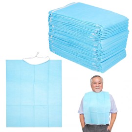 IMIKEYA 30Pcs Disposable Adult Bibs, Disposable Elders Towels Disposable Adult Tie- Back Poly Bibs Waterproof Feeding Lunch Bibs for Elderly