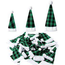 SATINIOR 48 Pieces Mini Santa Hats for Crafts Christmas Tiny Santa Hats Mini Elf Hats Xmas Lollipop Hat for Crafts(Black Green,Plaid Style)