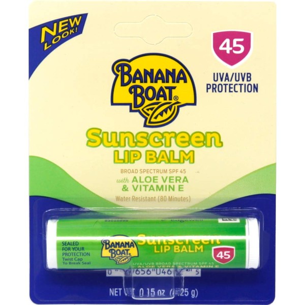 Banana Boat Aloe Vera with Vitamin E Sunscreen Lip Balm, SPF 45 .15 oz (4.25 g) (Pack of 2)