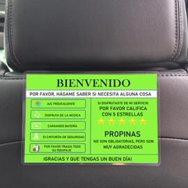 Spanish & English Rideshare Vehicles Taxis Tips Rating Appreciated Rideshare Accessories for Driver, 5 Stars Tips Booster and Better Customer Relations
