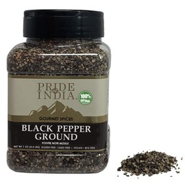 Pride of India – Black Pepper Ground – Ideal for Gourmet Dishes/Soups/Stews/Rubs – Fresh & Preservatives Free – Warming Spice – Easy to Store – 7oz. Medium Dual Sifter Jar