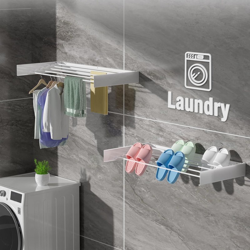 Wall Mounted Drying Rack 40",Laundry Drying Rack Collapsible, Retractable Clothes