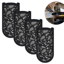 4 Pieces Hot Pot Handle Holder Cover for Kitchen Heat Resistant Hot Handle Sleeve Holder Cast Iron Pan Skillet Handle Cover Potholders for Cooking and Baking (5.Upgraded Style-Black 4pcs)