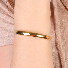 MILAKOO 6mm Wide Bracelet Gold Plated Irregular Surfaces Bangle Hinged Clasp for Women/Mum/Wife