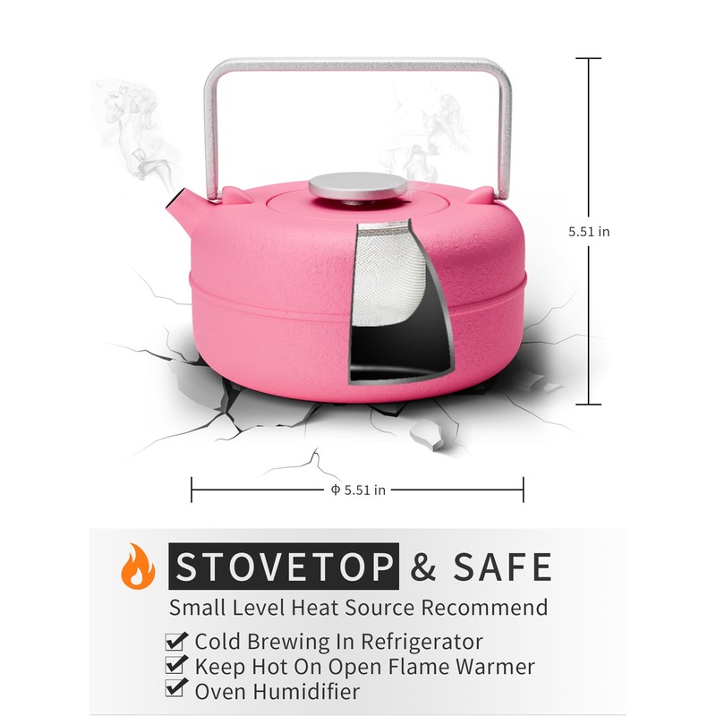 Toptier Teapot with Removable Infuser, Cast Iron Tea Kettle Stovetop