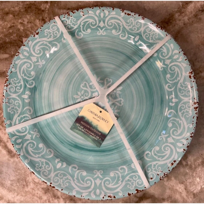 Cynthia Rowley Melamine Dinner Plates Blue Medallion Swirl Cynthia Rowley