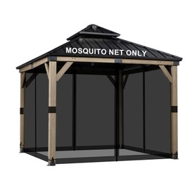 BPS 12' x 12' Gazebo Universal Mosquito Netting Screen Replacement, 4-Panel Screen Walls with Double Zippers for Outdoor Patio, Black (Mosquito Net Only)