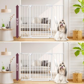 Cideny 34" Extra Tall Baby Gate for Stairs, Auto Close Stroller Friendly Dog Gate Indoor for Doorways, Pressure Mounted 29"-45" W Baby Gate, Easy Walk Through Gate for Children & Pets, White