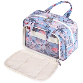 Full Size Toiletry Bag Large Wash Bag Makeup Bag Travel Organizer Cosmetic for Women (Aqua Flamingo)