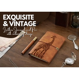 Giraffe Gifts Journal for Giraffe Lover, Gifts for Appreciation, Congratulations, Christmas and Birthday, Leather Journal Notebook with Pen, Refillable Sketchbook, Travel Diary, Lined Planner, 7x5 Inches