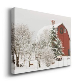 Renditions Gallery Canvas Nature Wall Art Home Paintings & Prints Snow Covered Covered Red Barn Modern Winter Festival Wall Hanging Decorations for Bedroom Office Kitchen - 8"x12" LT20