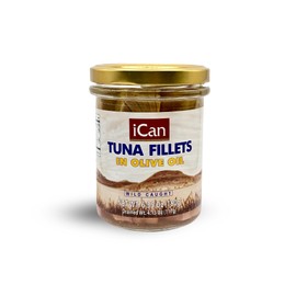 Ican Tuna Fillets in Olive Oil – Wild Caught – Glass Jar – 6.35 oz (180g) – High Protein, Ready to Eat – Gourmet Skipjack Tuna