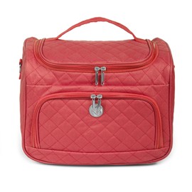 Kosmetiktasche mit Griff, Reise-Organizer zum Aufhängen, Aufbewahrungstasche, großes Fassungsvermögen, Rot + Trennwände + Koffer, Groß, Verspiegelte Kosmetiktasche