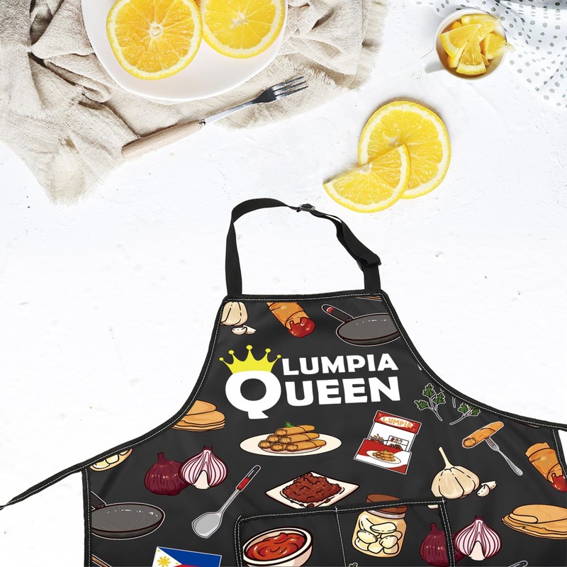 VAMSII Lumpia Queen Apron With Pockets Filipino Food Lover Adjustable