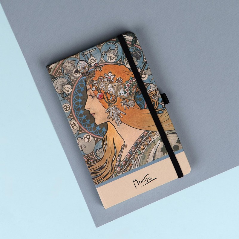 NOTIQUE Alphonse Mucha Zodiak Polka Dot Notebook with Elastic Band,