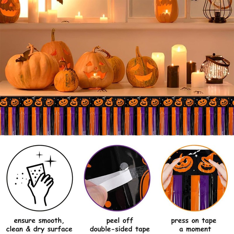 4Pcs Halloween Banner Decorations, 39Ft Pumpkin Foil Fringe Tinsel Streamer