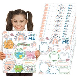Sherr 60 Pcs All About Me Posters Boho Student Introduction Poster Colorful Rainbow All About Me Classroom Boho Decorations for Preschool Elementary School Teacher Supplies, 11 x 14 Inches