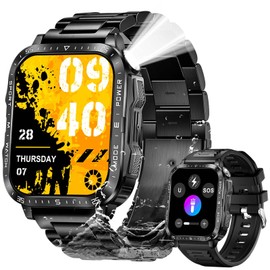 Reloj inteligente militar para hombres con linterna LED, reloj de 2.0 pulgadas, visualización grande, reloj inteligente táctico de 430 mAh, batería grande, monitor de fitness con ritmo cardíaco para