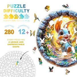Wooden Puzzles for Adults - Cheerful Bunny Wooden Puzzles - Unique Shaped Wooden Jigsaw Puzzles - Animal Wooden Puzzle Easter Creative Gifts - Puzzle Toys - (280pcs)