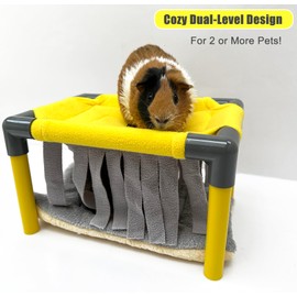 DOZZOPET Guinea Pigs Bunk Bed,Hammock Loft Cot with Fleece Forest Hideout and Plush Mat for Small Animals - Rabbits,Chinchillas, Ferrets (Small)