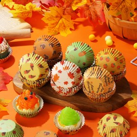 600 Pieces Thanksgiving Cupcake Liners Fall Autumn Muffin Liners Fall Cupcake Wrappers Cupcake Baking Cups Papers for Baking Thanksgiving Fall Themed Liners Party Supplies Thanks Party Decorations