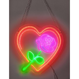14" Romantic Flower Rose Love Sweet Heart Custom Design Decorated Acrylic Panel Handmade Man Cave LED Neon Sign Light WB07