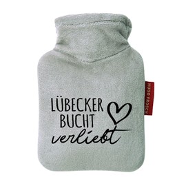 Huuraa Taschenwärmer Lübecker Bucht verliebt Geschenk 0,2 Liter Grey Mini Veloursbezug Lübecker Bucht Geschenkidee