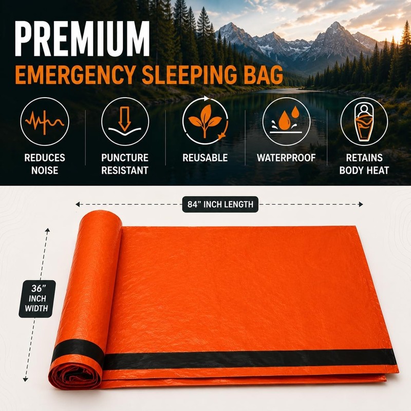 NovaMedic Emergency Sleeping Bag – 84"x36" Thermal Mylar Survival Bivy