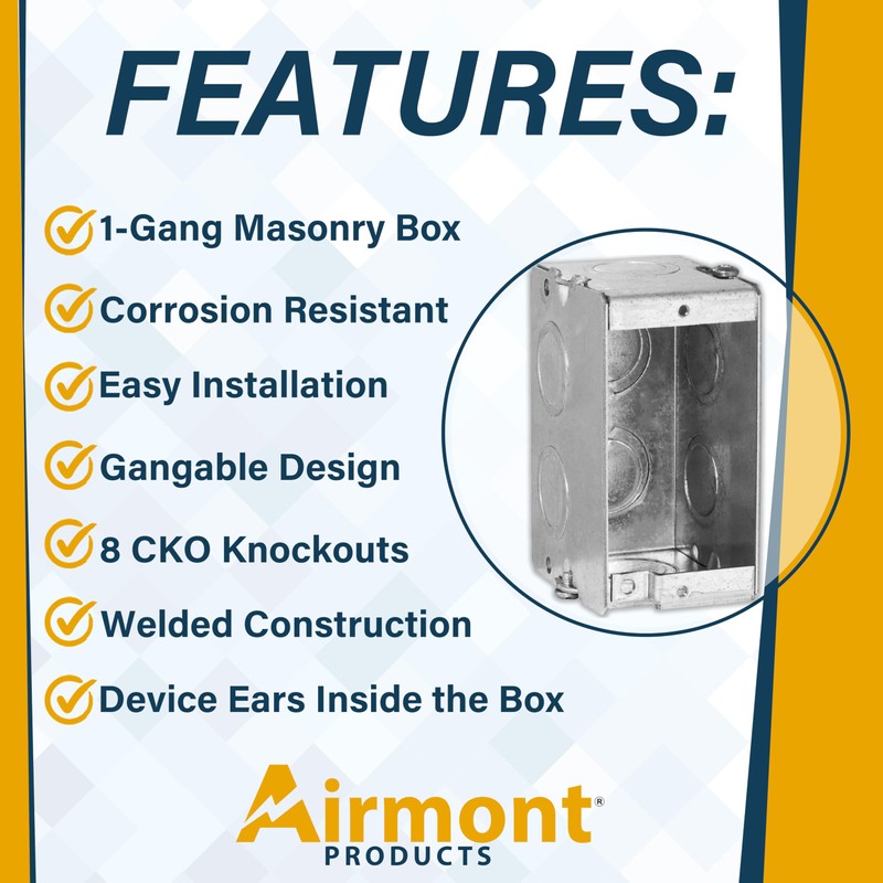 1-Gang Masonry Electrical Box, Metal Electrical Box, 2-1/2" Depth, 8
